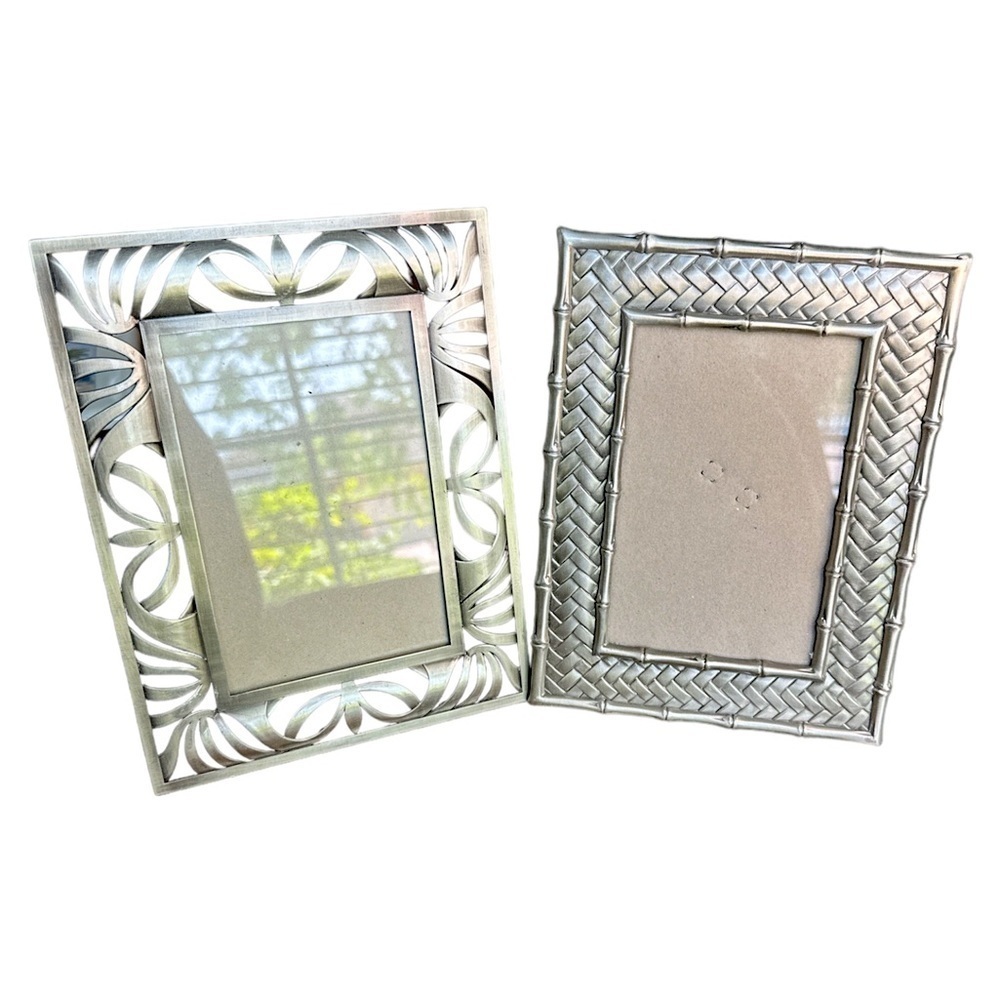 Silver coastal palm style table top frames set of two 5 1/2 x 3 1/2 picture